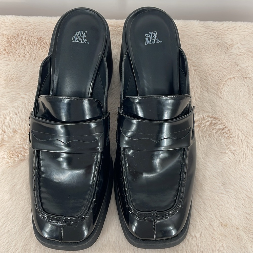 WILD FABLE WOMENS SIZE 10 Black Patent Leather Platform Loafers - Picture 3 of 7